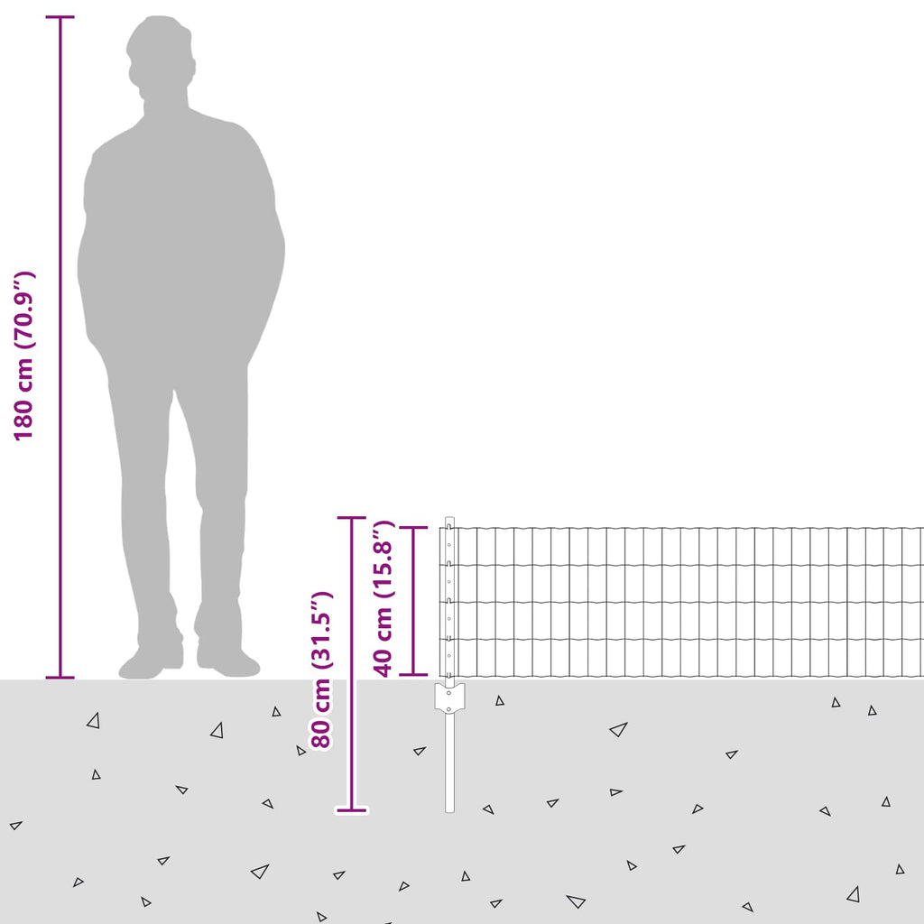 Fence with Post Silver 0.4 x 25 m Steel
