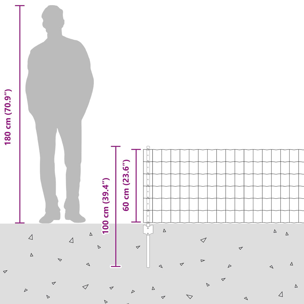 Fence with Post Silver 0.6 x 50 m Steel