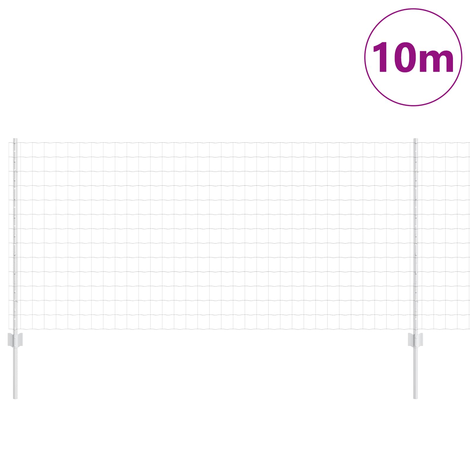 Fence with Post Silver 1 x 10 m Steel