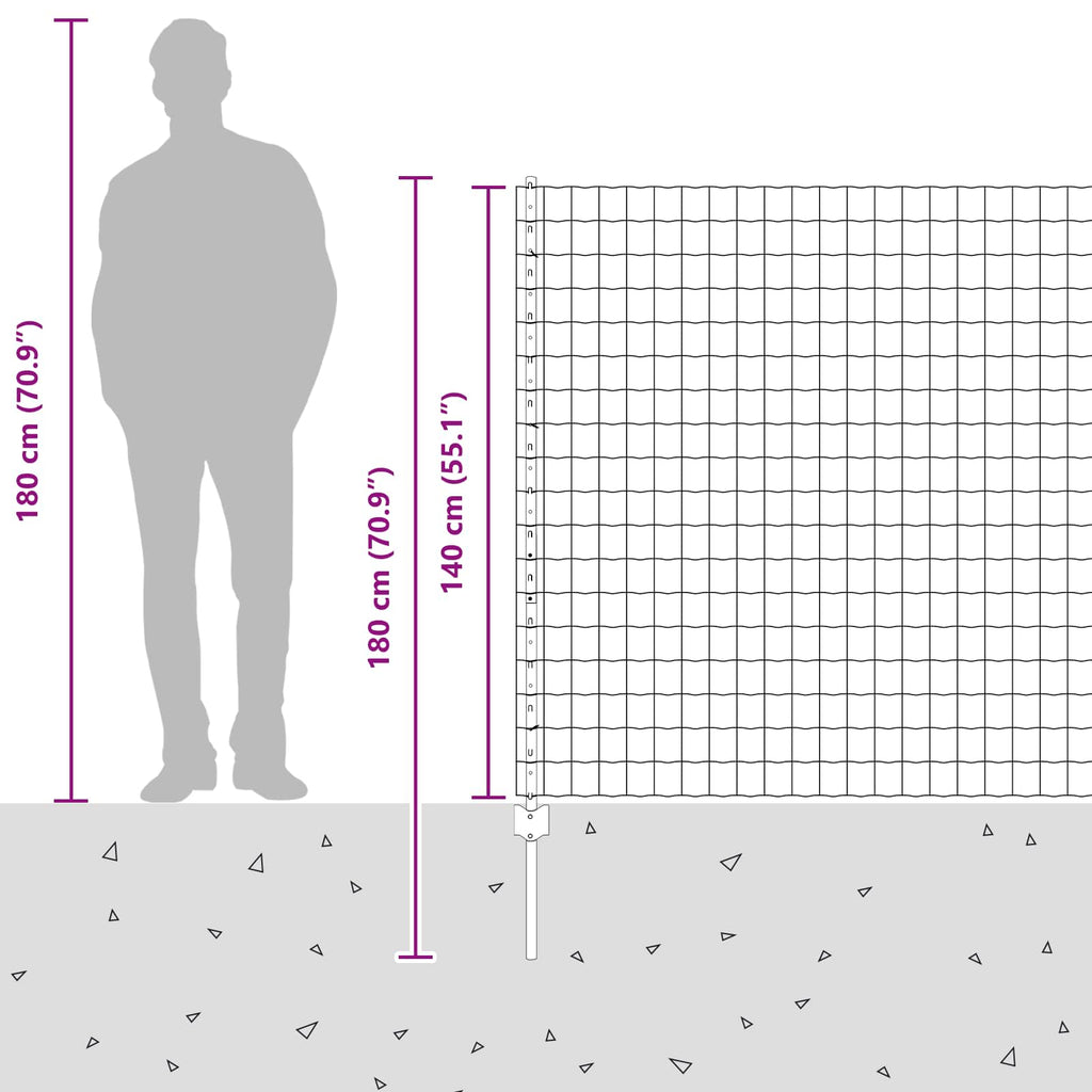 Fence with Post Silver 1.4 x 10 m Steel