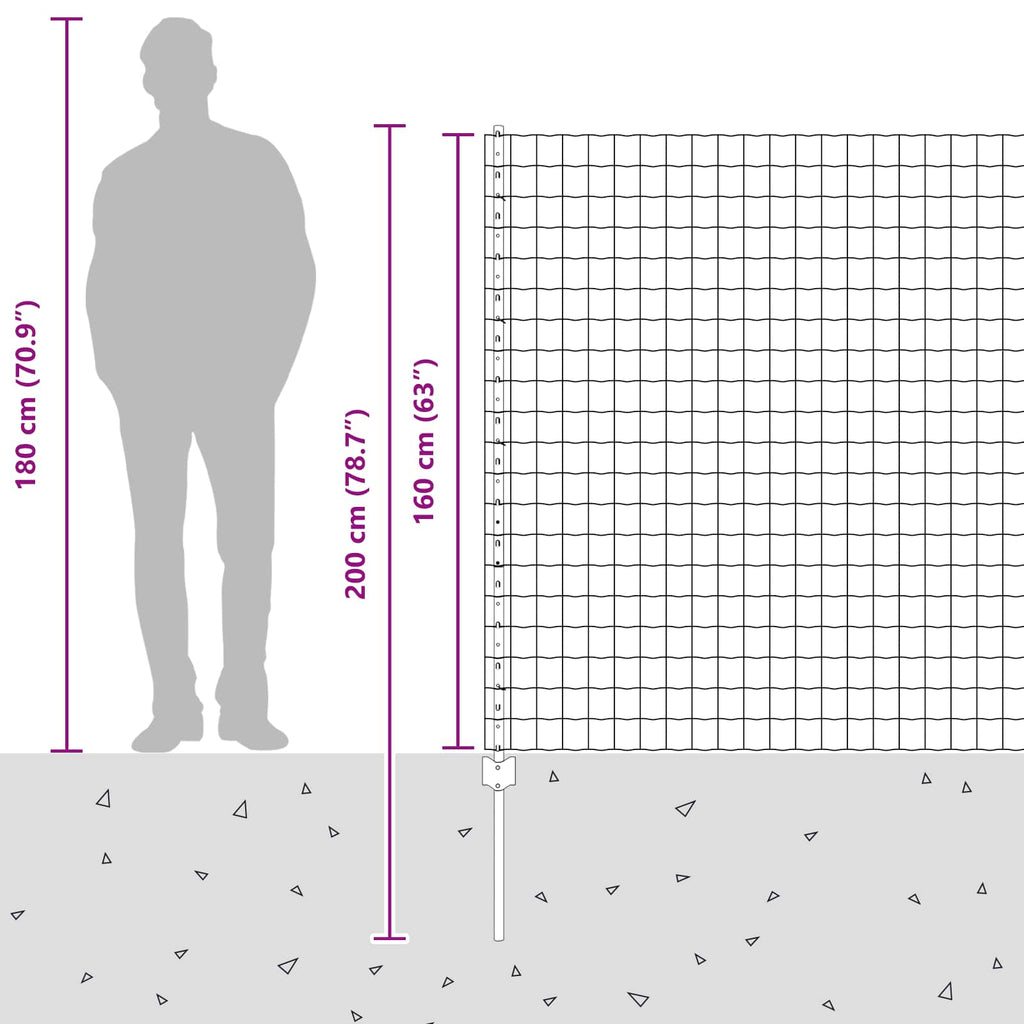 Fence with Post Silver 1.6 x 10 m Steel