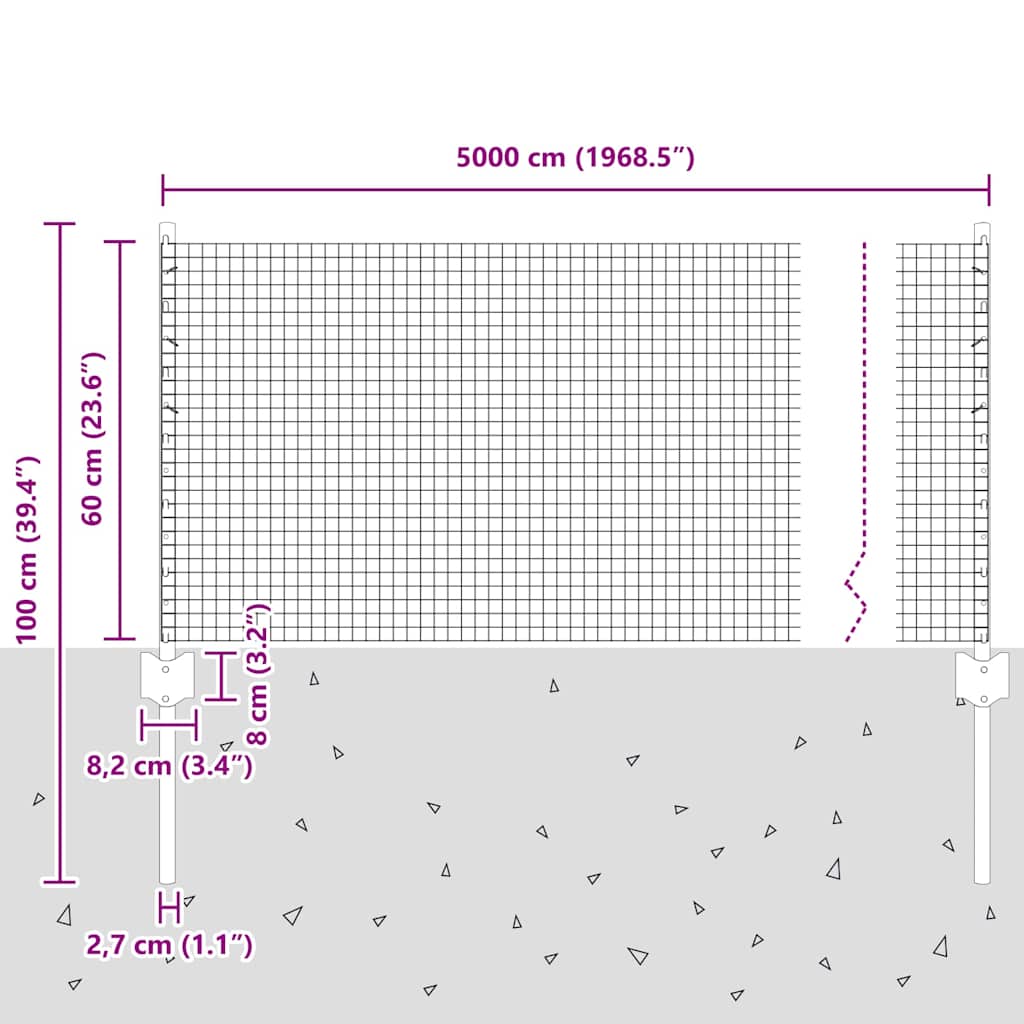 Fence with Post Silver 0.6 x 50 m Steel