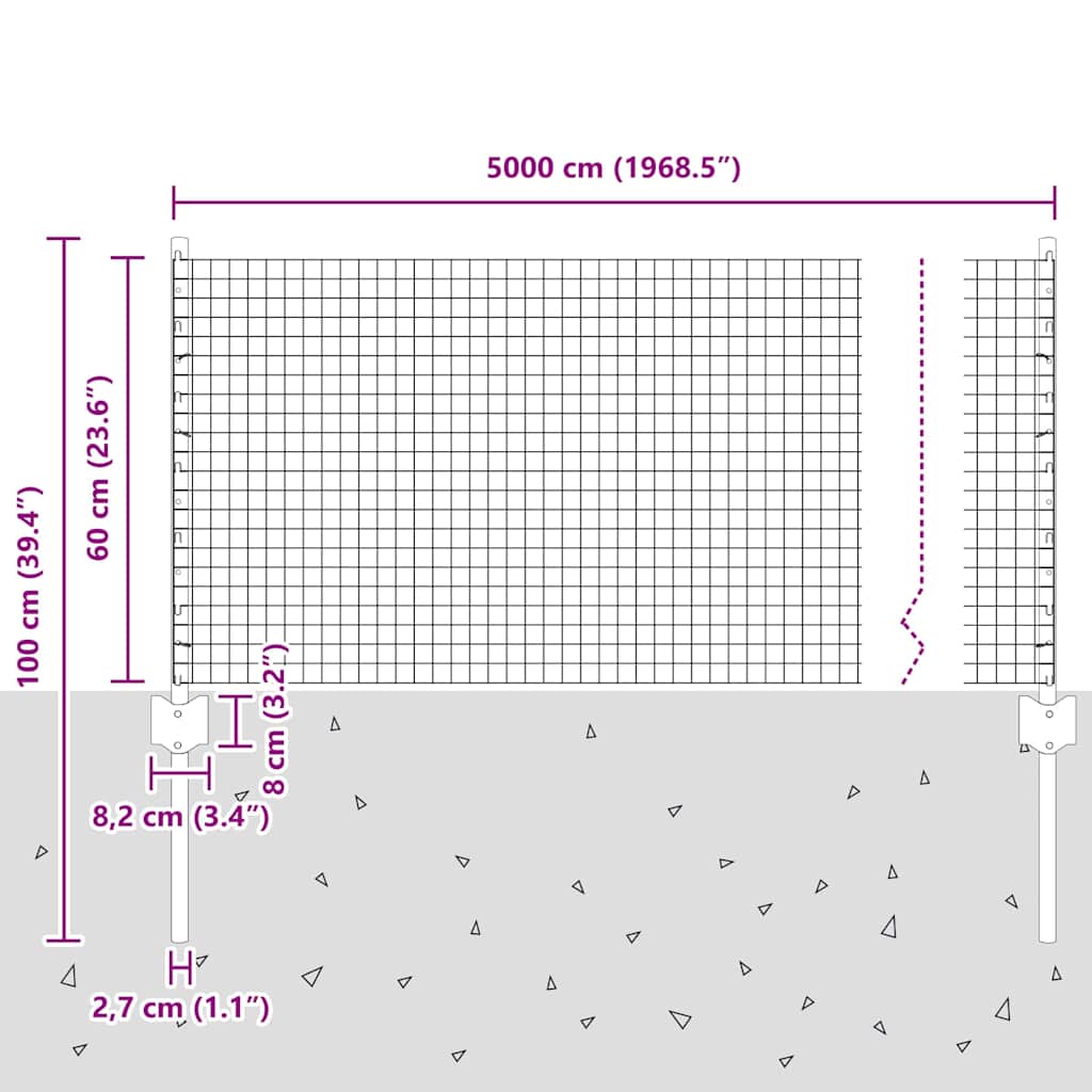 Fence with Post Silver 0.6 x 50 m Steel