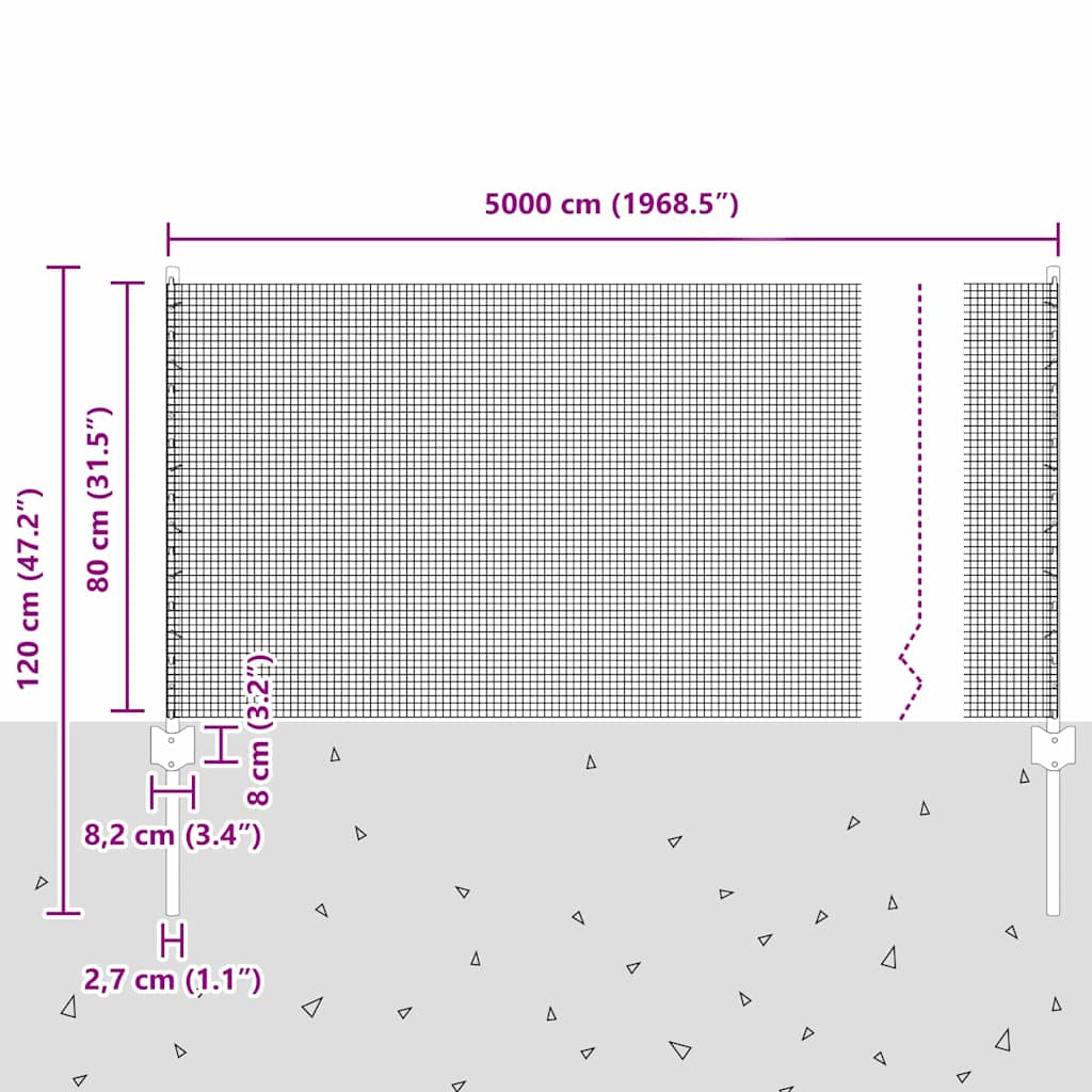 Fence with Post Silver 0.8 x 50 m Steel