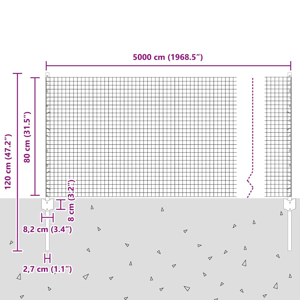 Fence with Post Silver 0.8 x 50 m Steel