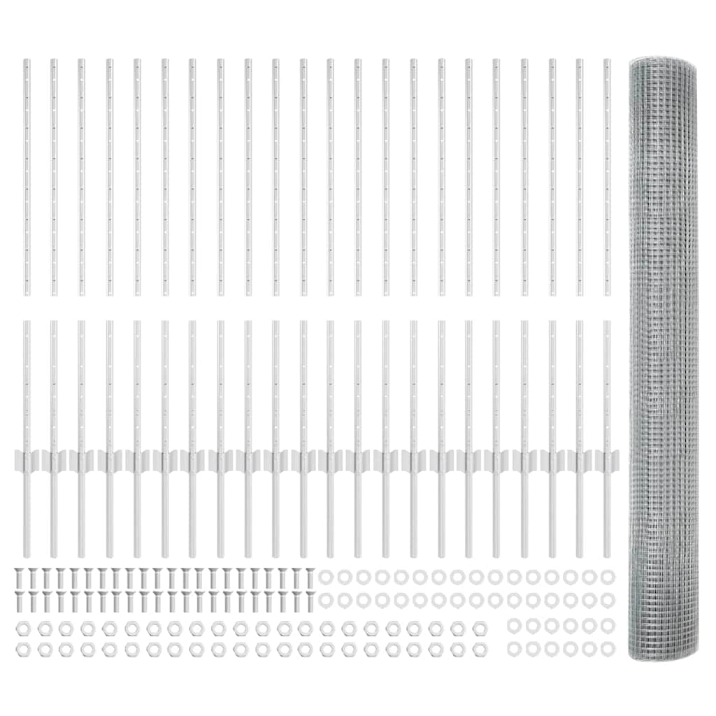 Fence with Post Silver 1 x 50 m Steel