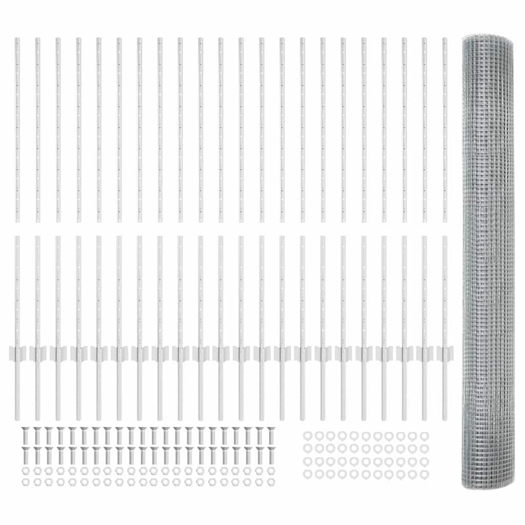 Fence with Post Silver 1.2 x 50 m Steel