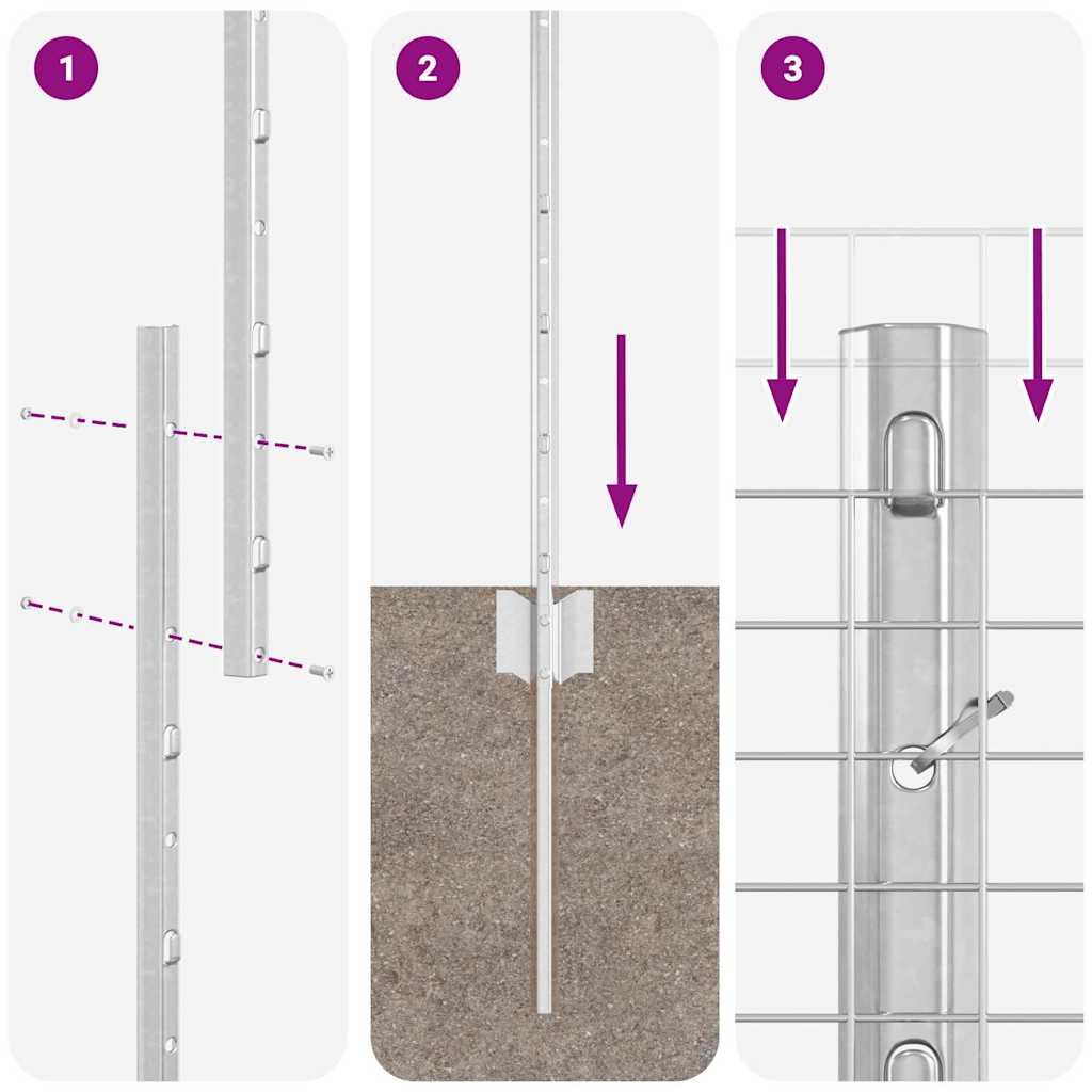 Fence with Post Silver 1.2 x 50 m Steel