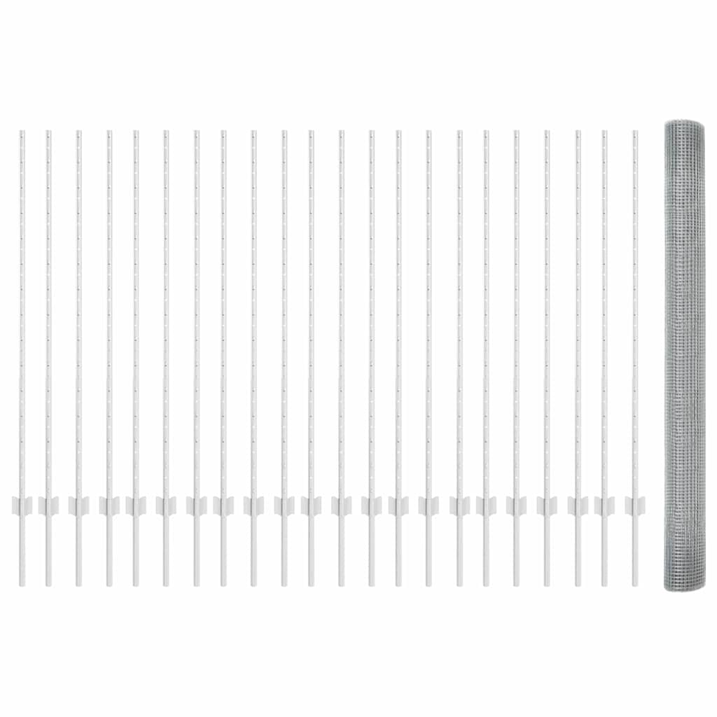 Fence with Post Silver 1.4 x 50 m Steel