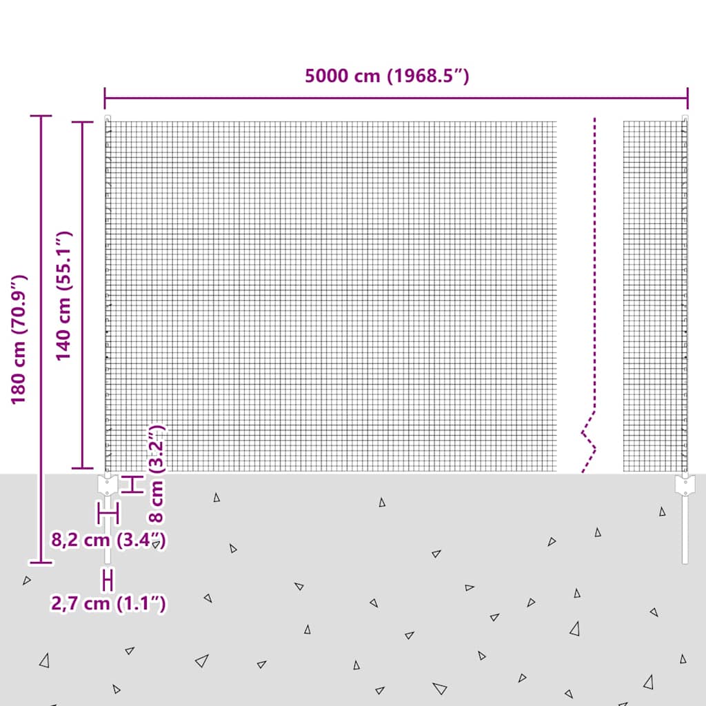 Fence with Post Silver 1.4 x 50 m Steel