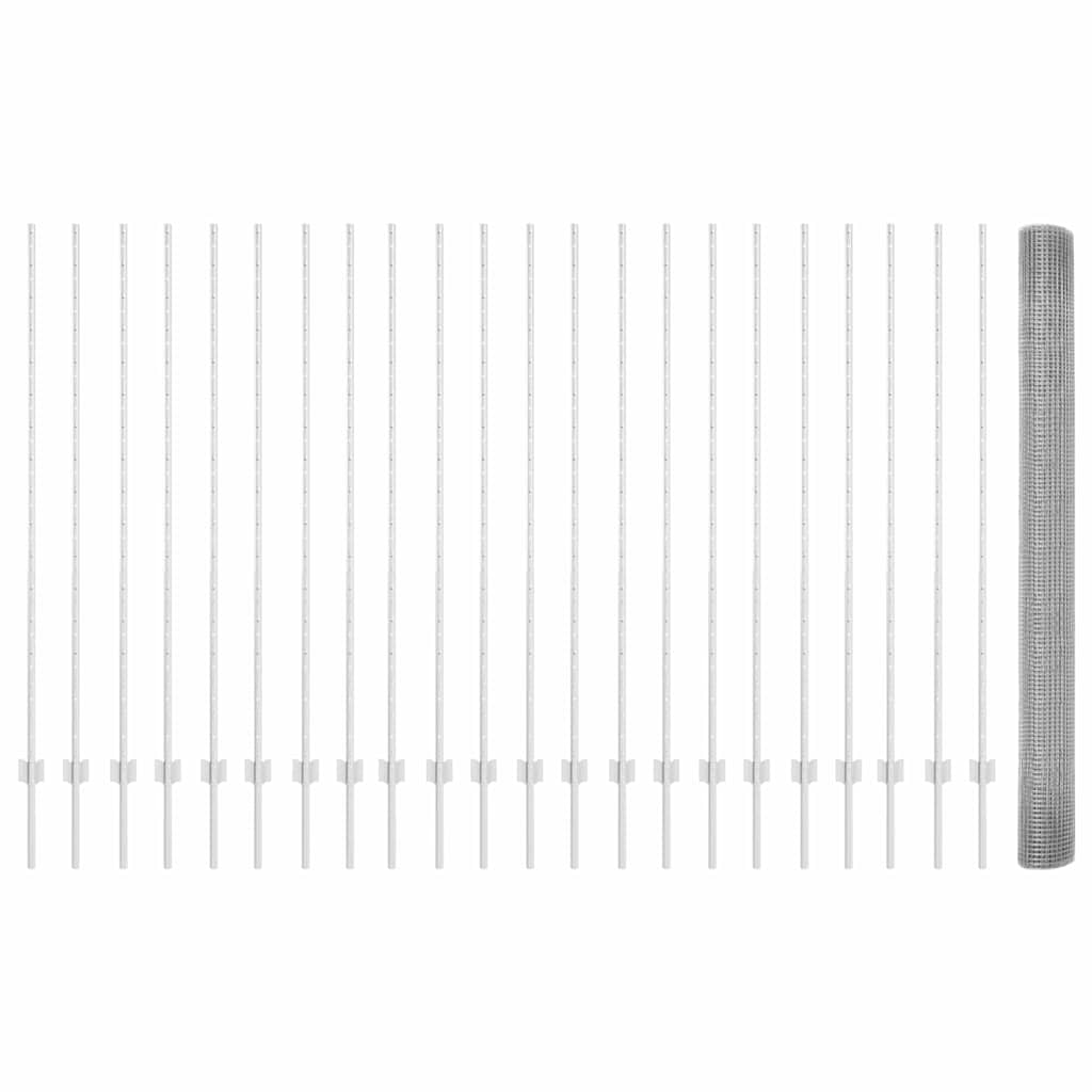 Fence with Post Silver 1.5 x 50 m Steel