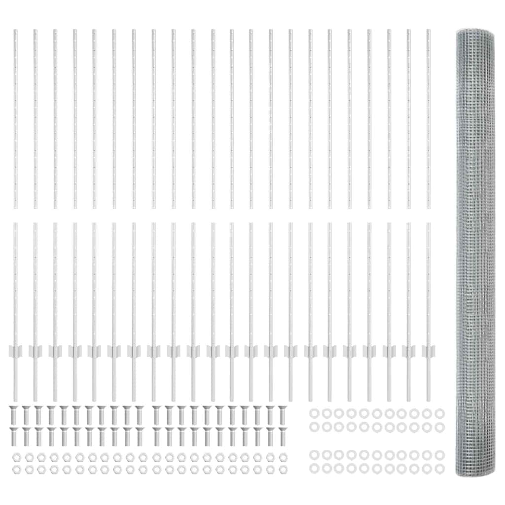 Fence with Post Silver 1.6 x 50 m Steel