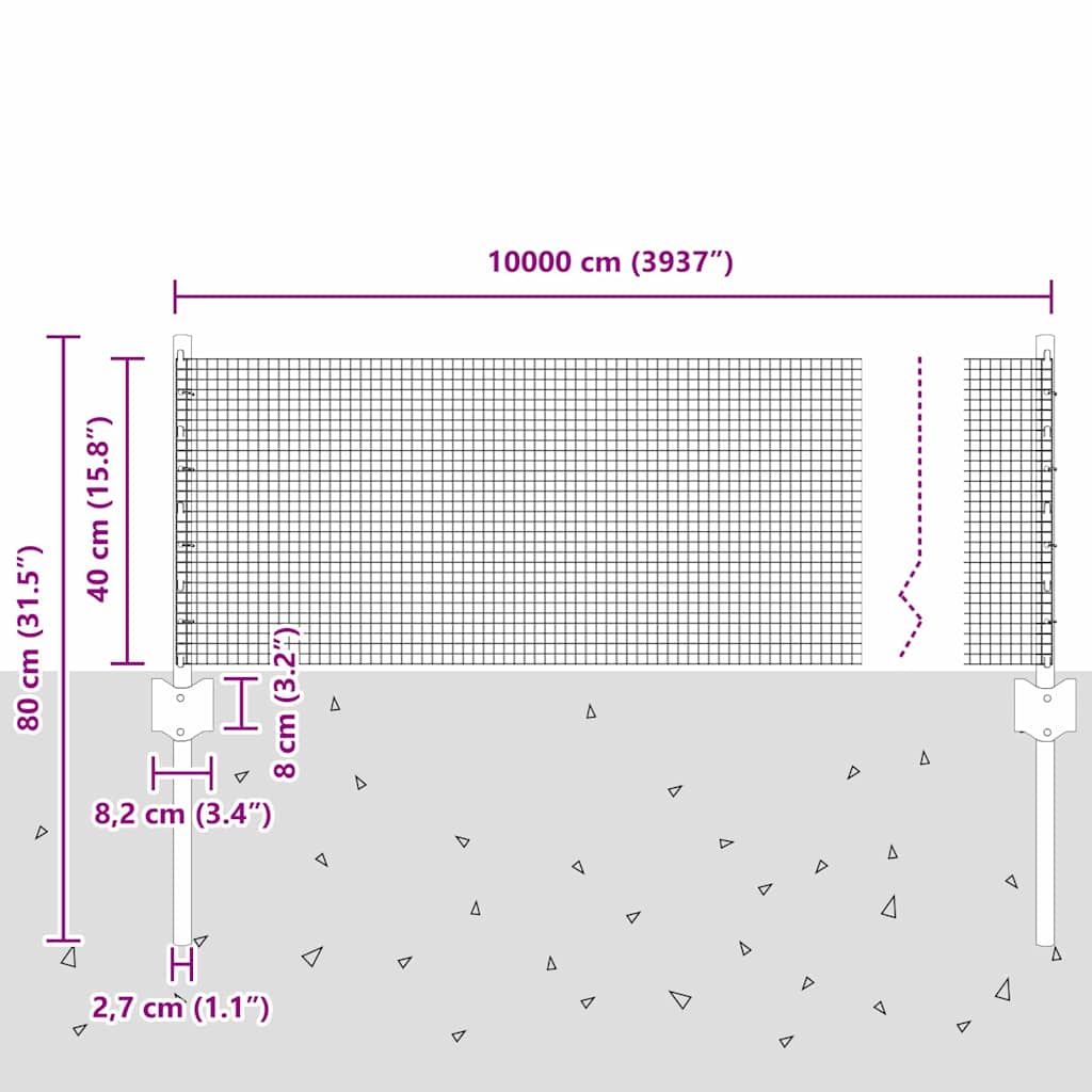 Fence with Post Silver 0.4 x 100 m Steel