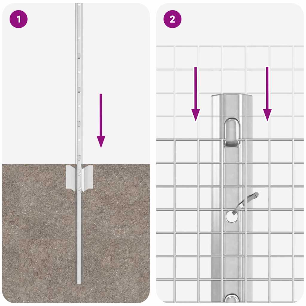 Fence with Post Silver 0.4 x 100 m Steel