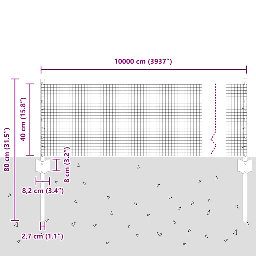 Fence with Post Silver 0.4 x 100 m Steel