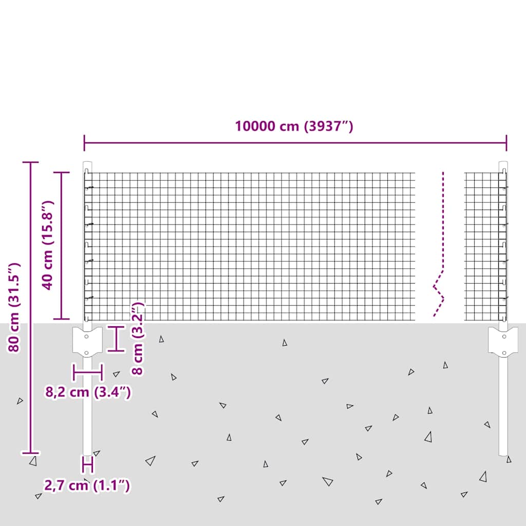 Fence with Post Silver 0.4 x 100 m Steel