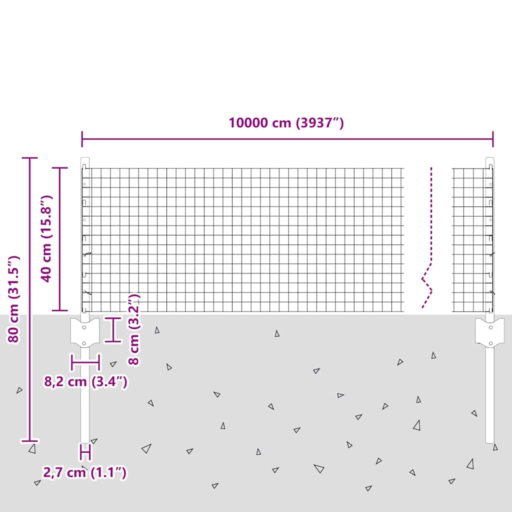 Fence with Post Silver 0.4 x 100 m Steel