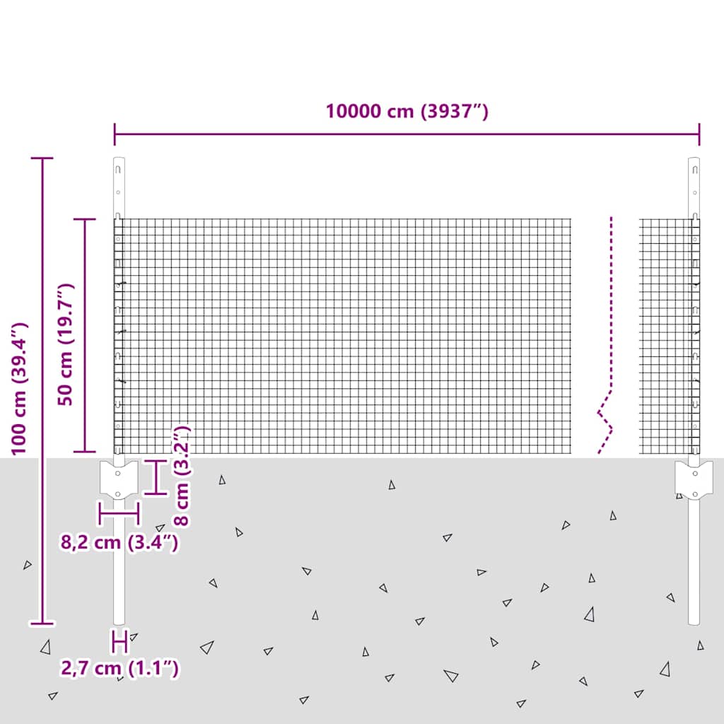 Fence with Post Silver 0.5 x 100 m Steel