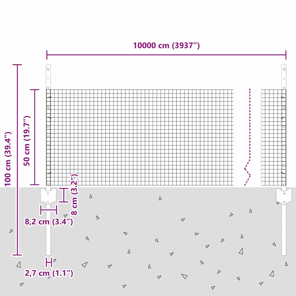 Fence with Post Silver 0.5 x 100 m Steel