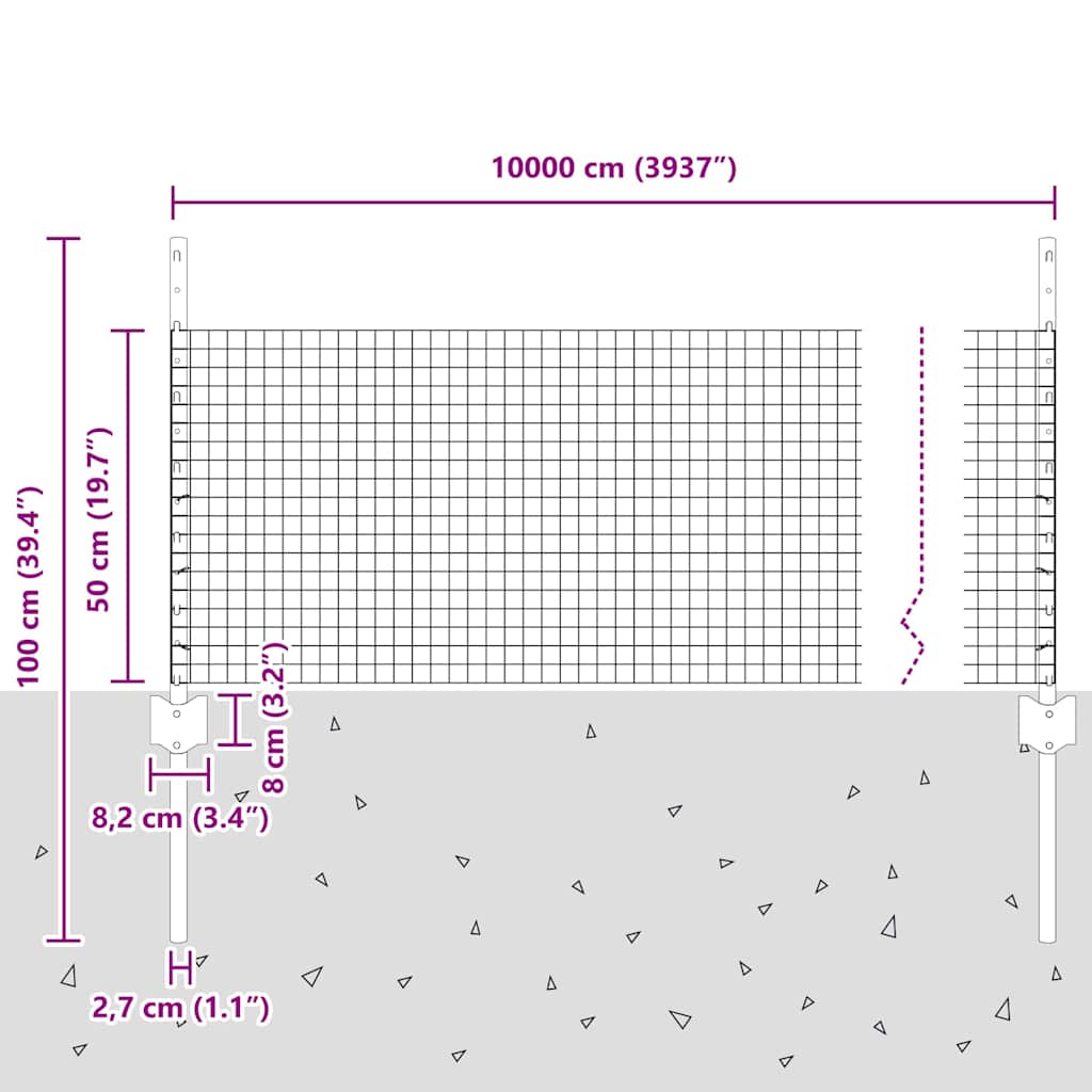 Fence with Post Silver 0.5 x 100 m Steel