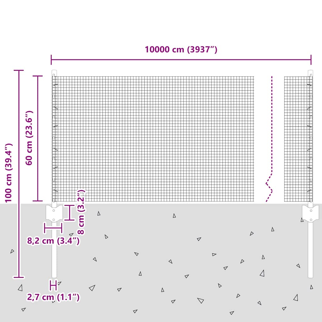 Fence with Post Silver 0.6 x 100 m Steel