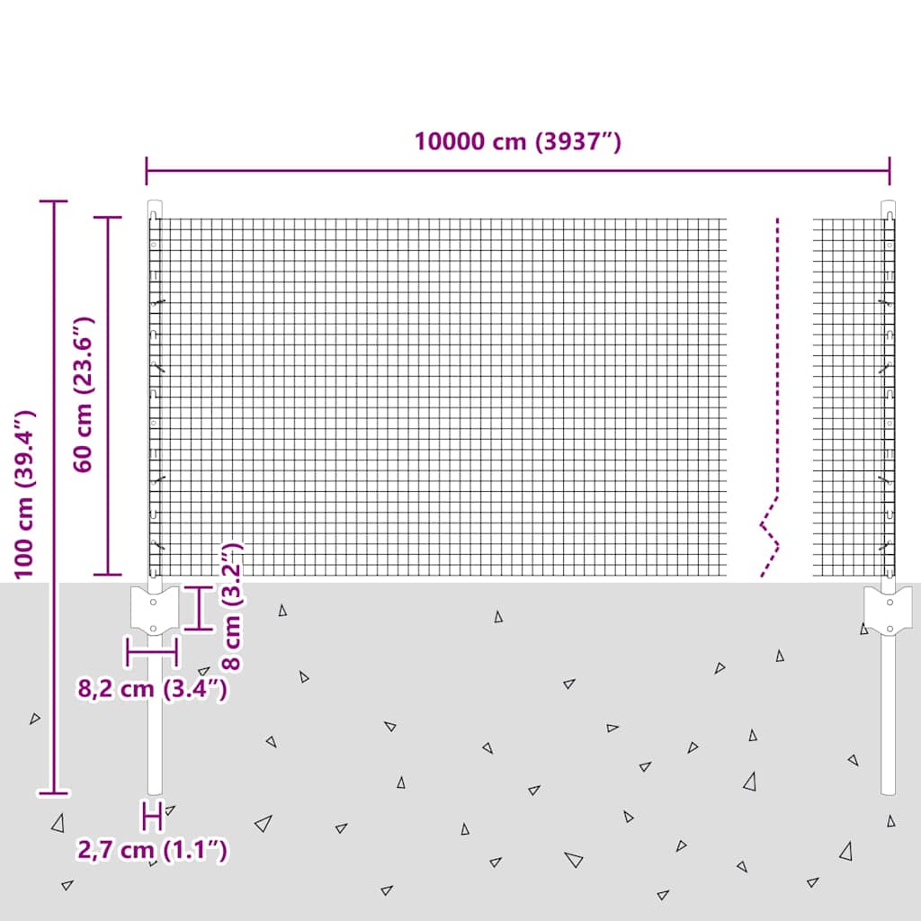 Fence with Post Silver 0.6 x 100 m Steel