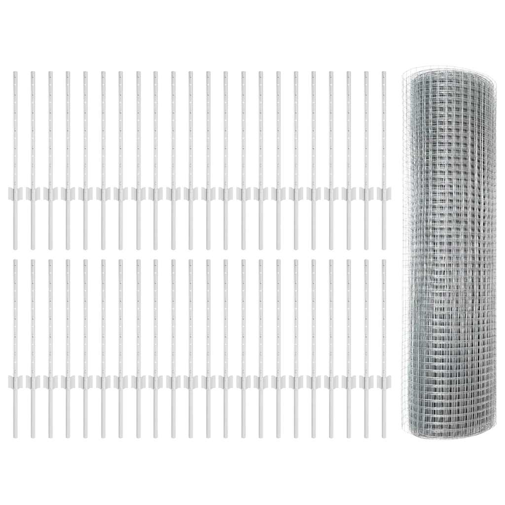 Fence with Post Silver 0.6 x 100 m Steel
