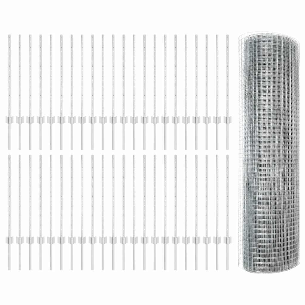 Fence with Post Silver 0.8 x 100 m Steel