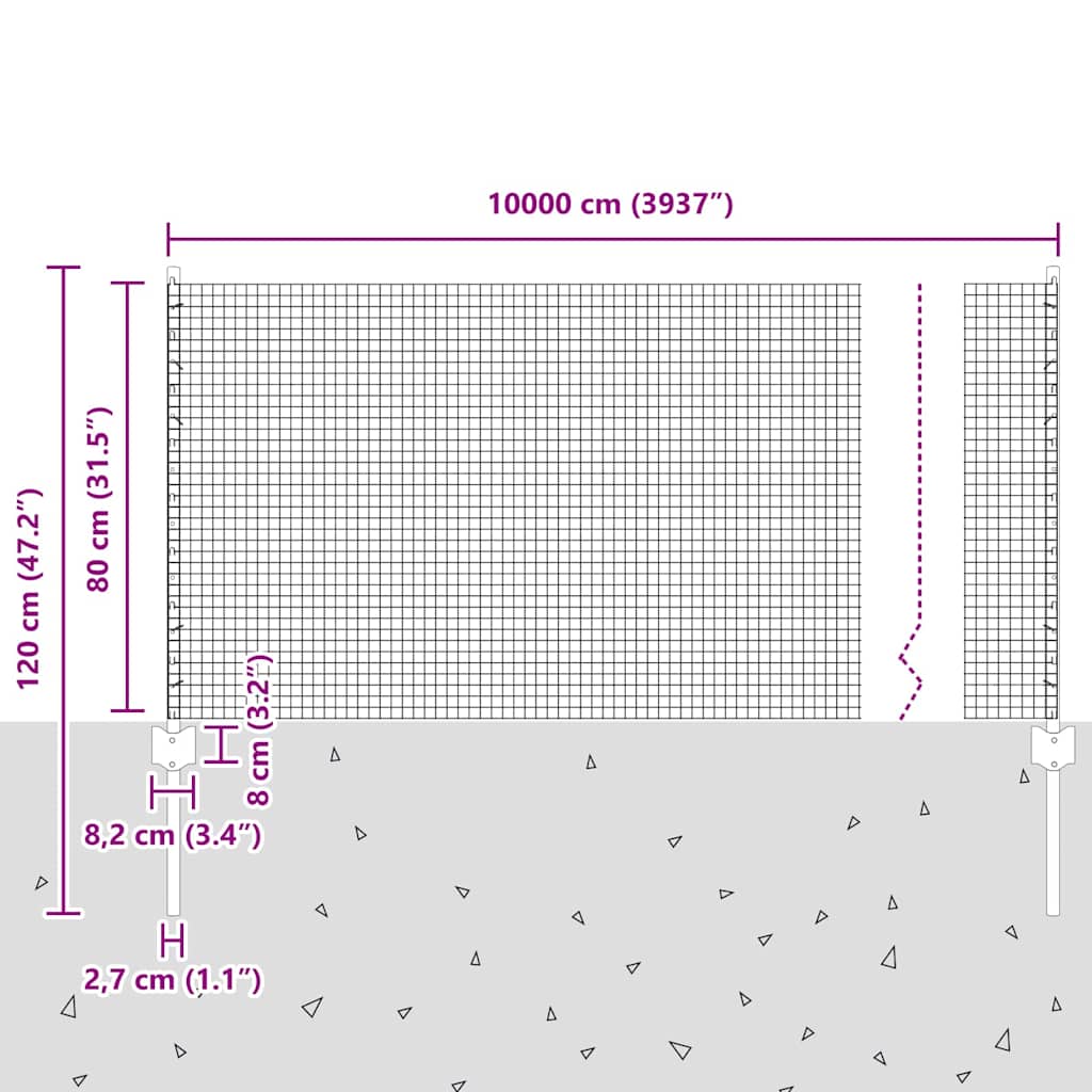 Fence with Post Silver 0.8 x 100 m Steel