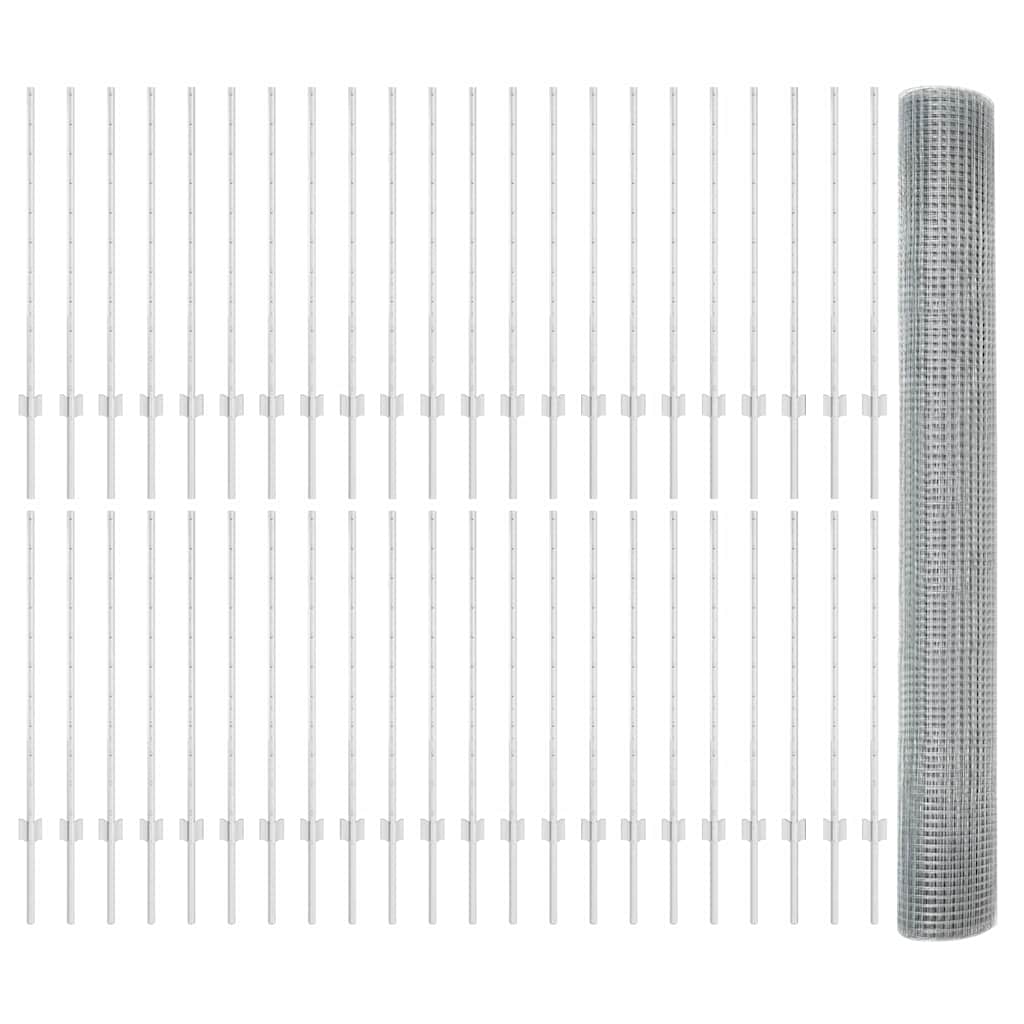 Fence with Post Silver 1 x 100 m Steel