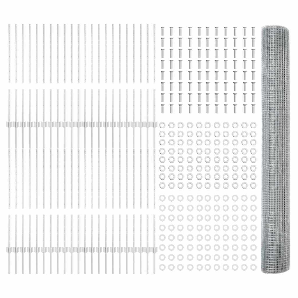 Fence with Post Silver 1 x 100 m Steel