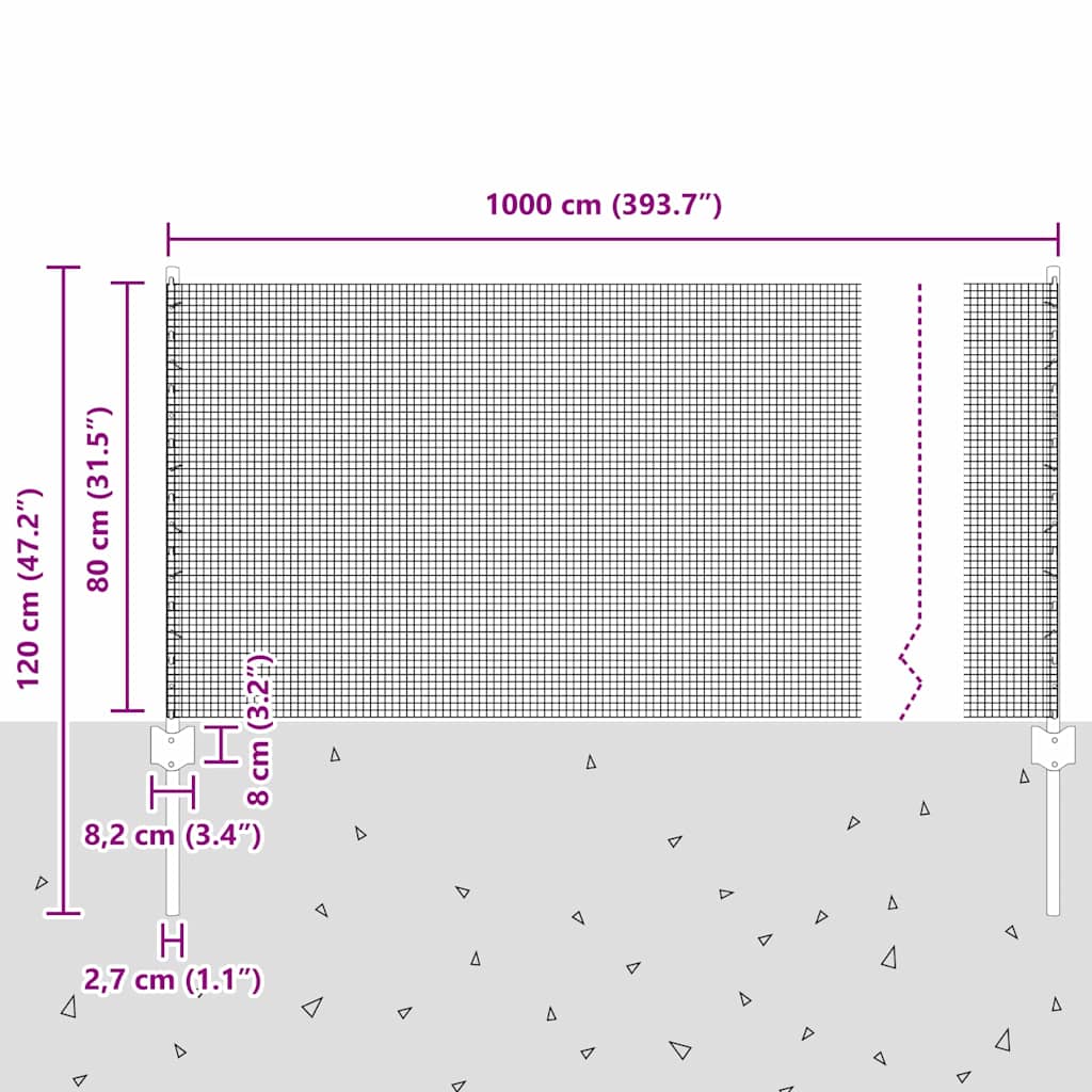Fence with Post Green 0.8 x 10 m Steel and PVC