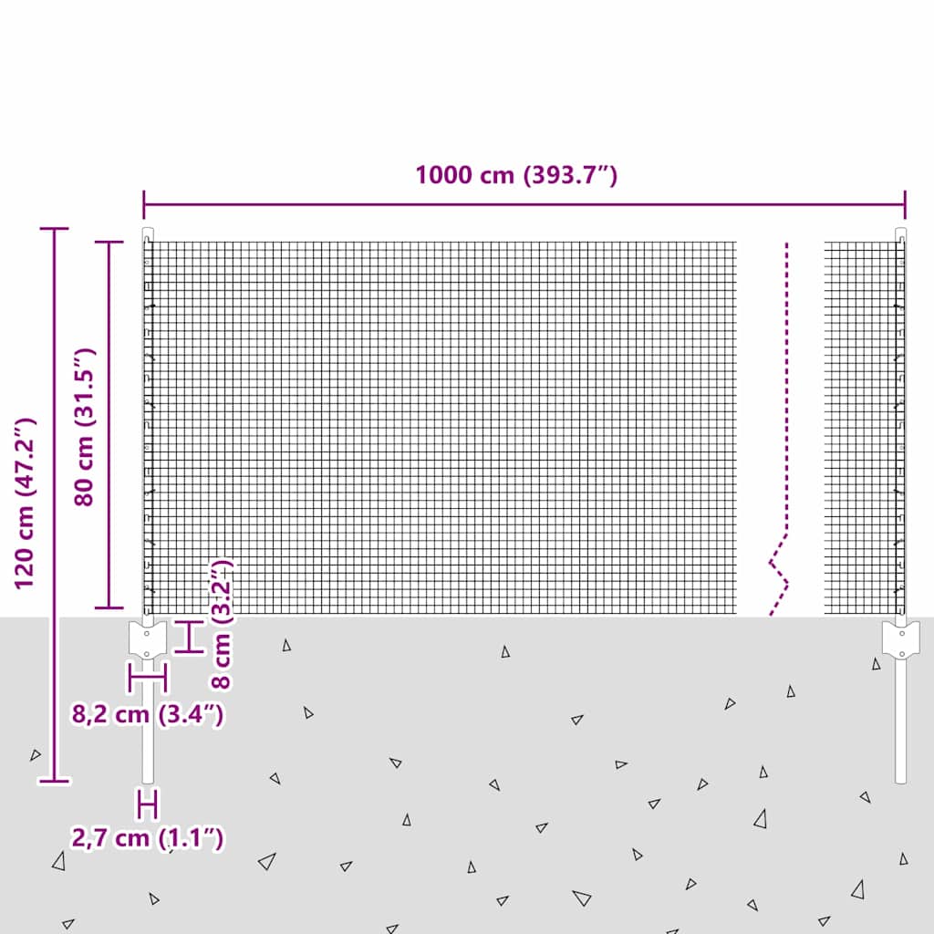 Fence with Post Green 0.8 x 10 m Steel and PVC