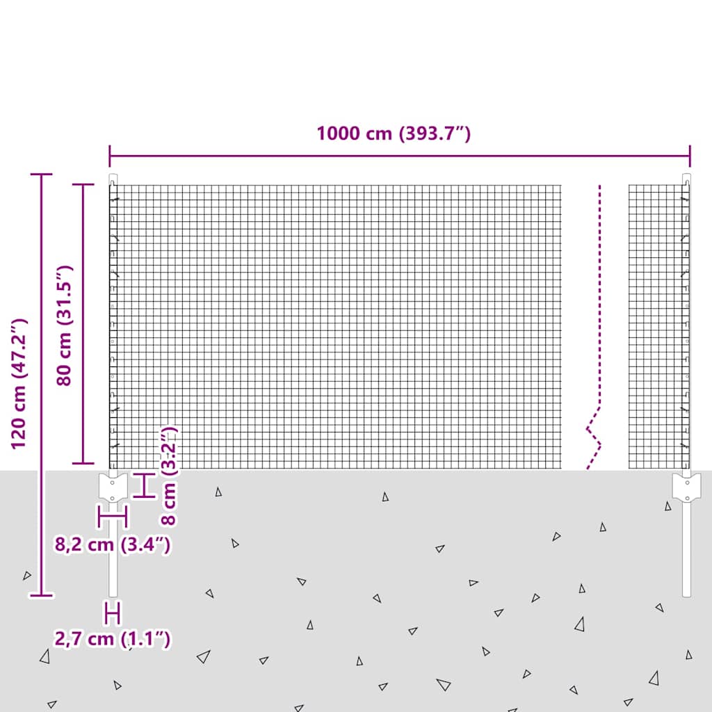 Fence with Post Green 0.8 x 10 m Steel and PVC