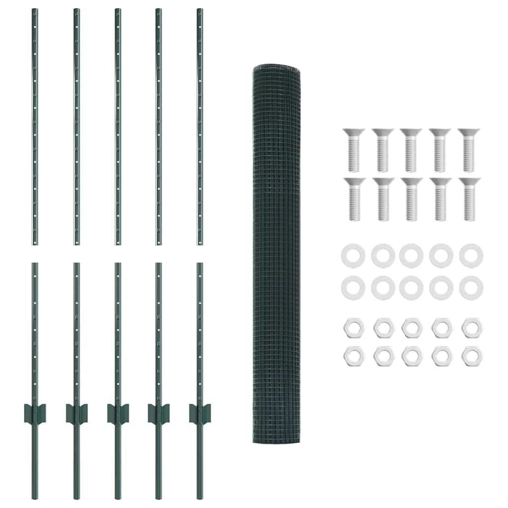 Fence with Post Green 1.2 x 10 m Steel and PVC