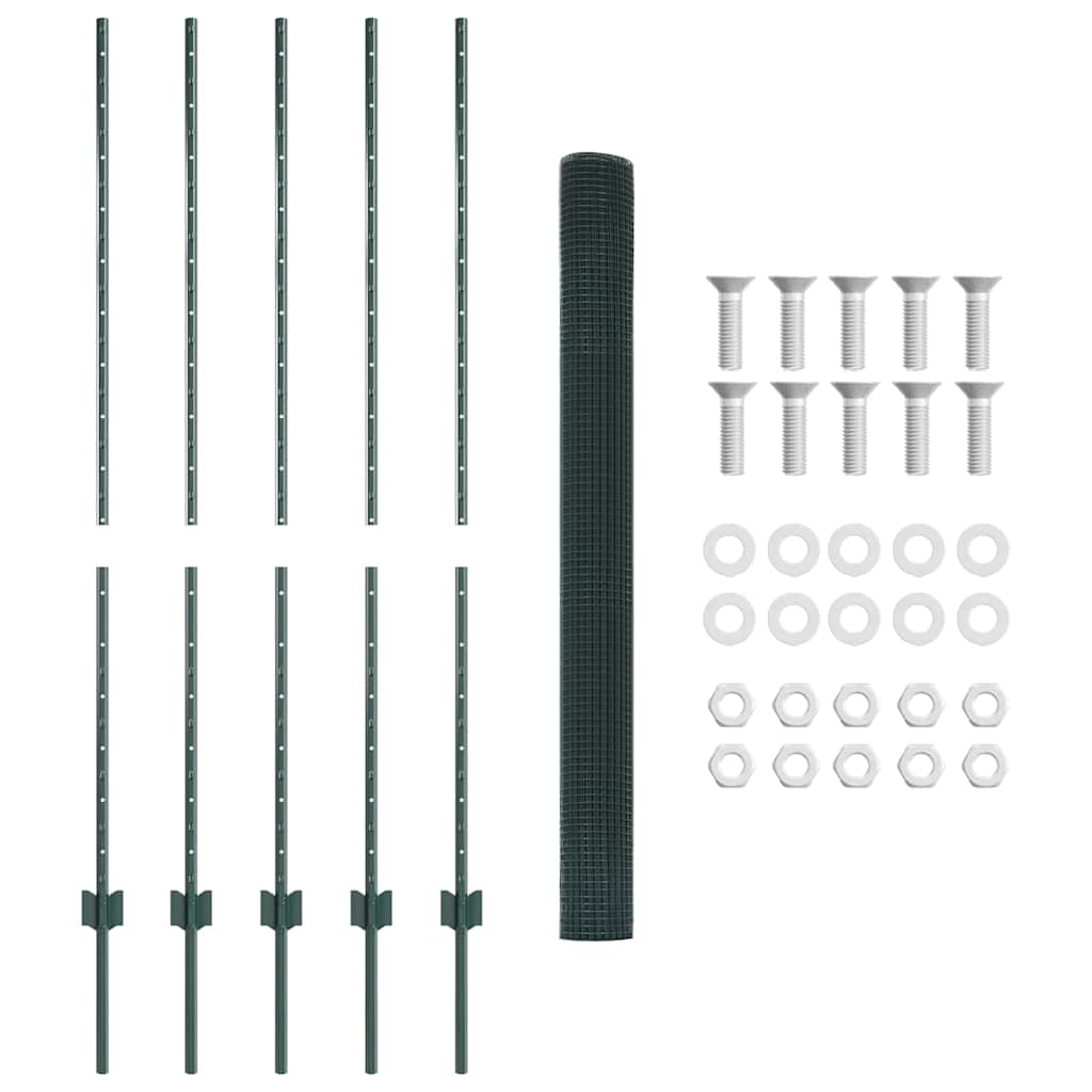 Fence with Post Green 1.4 x 10 m Steel and PVC