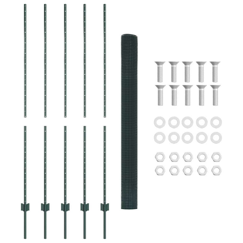 Fence with Post Green 1.5 x 10 m Steel and PVC