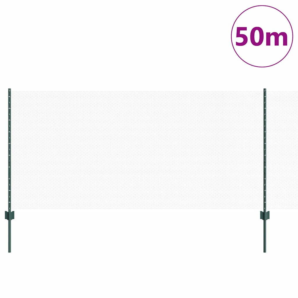 Fence with Post Green 1 x 50 m Steel and PVC