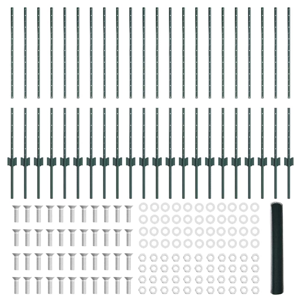 Fence with Post Green 1 x 50 m Steel and PVC