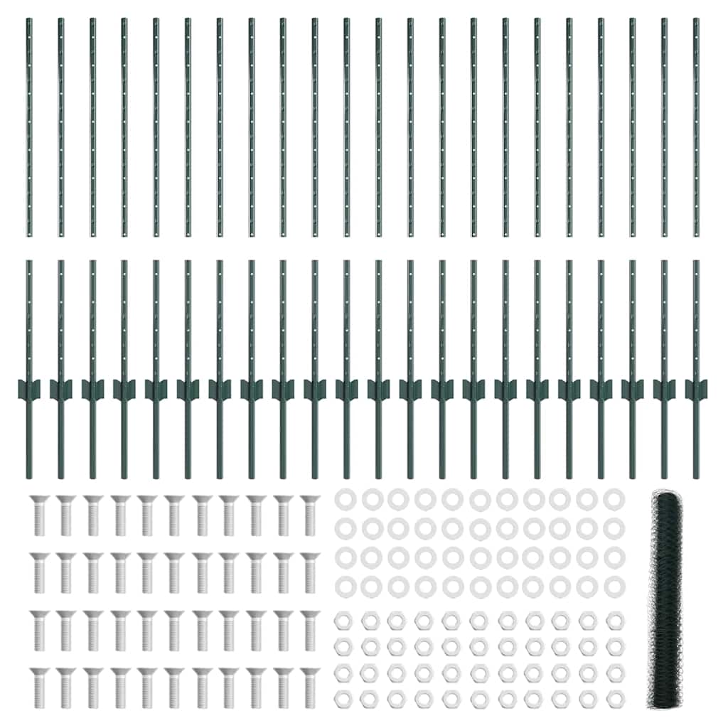 Fence with Post Green 1 x 50 m Steel and PVC