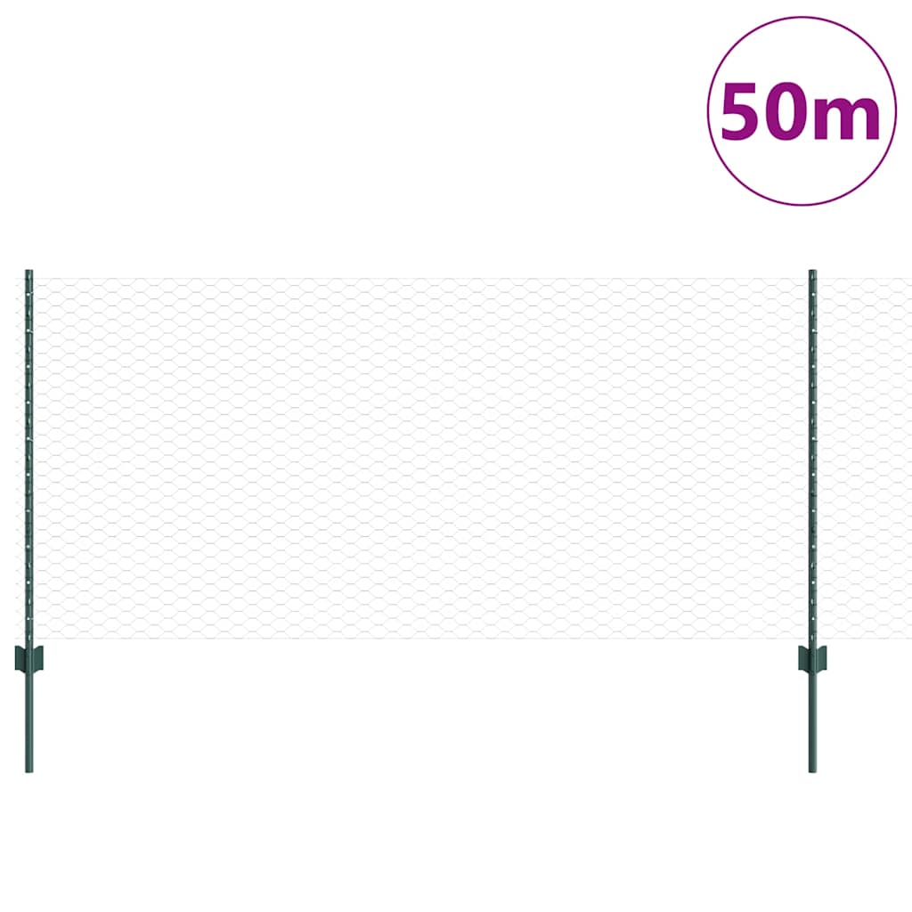Fence with Post Green 1 x 50 m Steel and PVC