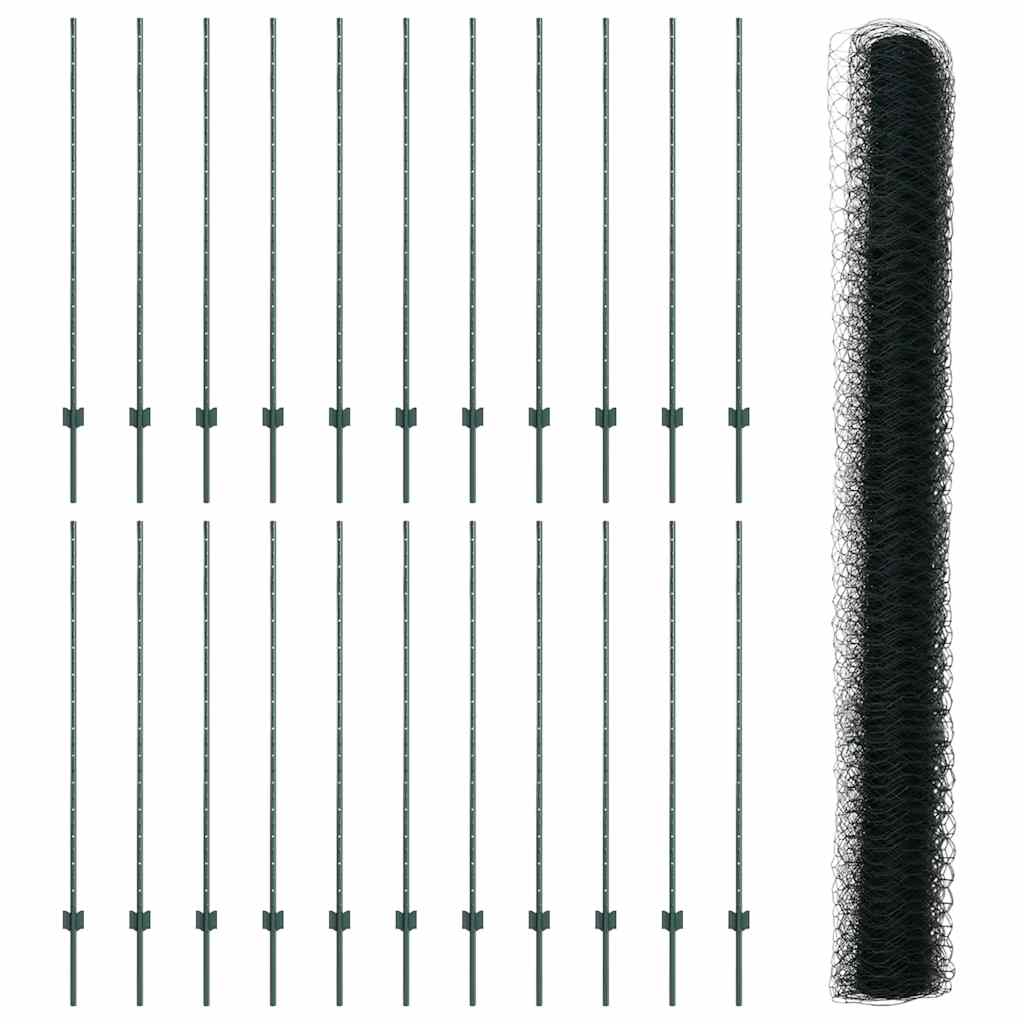 Fence with Post Green 1.4 x 50 m Steel and PVC