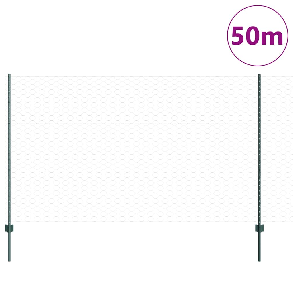 Fence with Post Green 1.4 x 50 m Steel and PVC