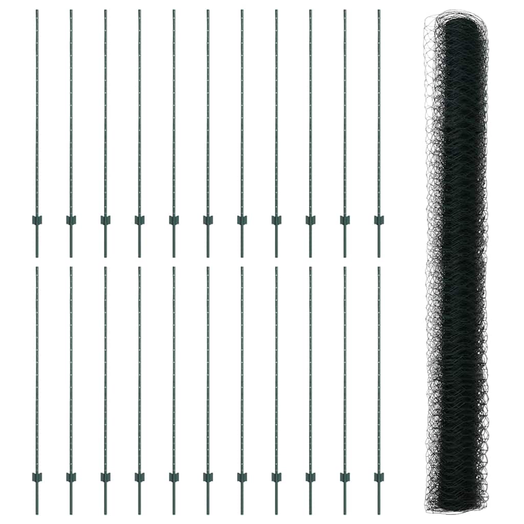 Fence with Post Green 1.5 x 50 m Steel and PVC