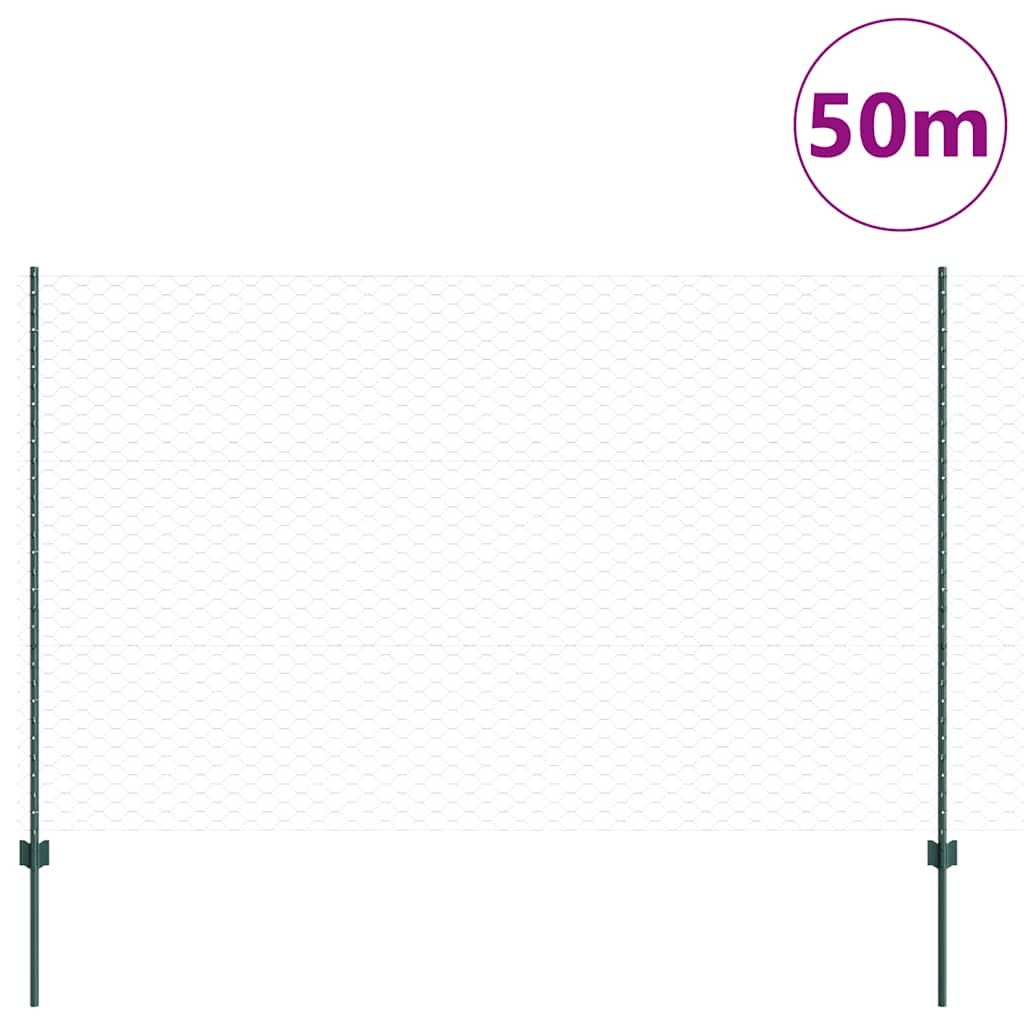 Fence with Post Green 1.5 x 50 m Steel and PVC