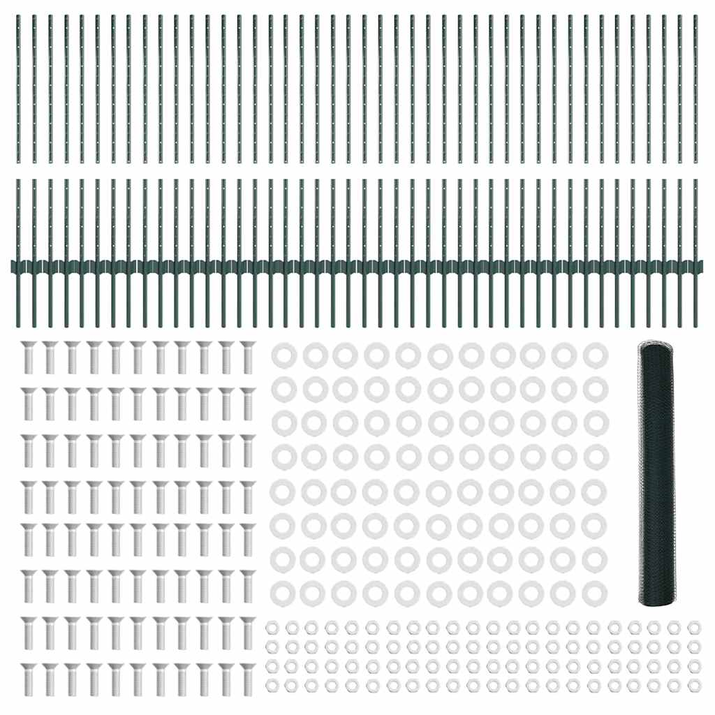 Fence with Post Green 1 x 100 m Steel and PVC