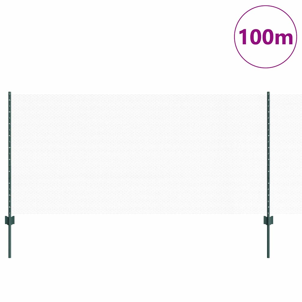 Fence with Post Green 1 x 100 m Steel and PVC