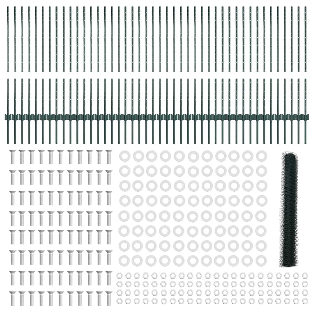 Fence with Post Green 1 x 100 m Steel and PVC