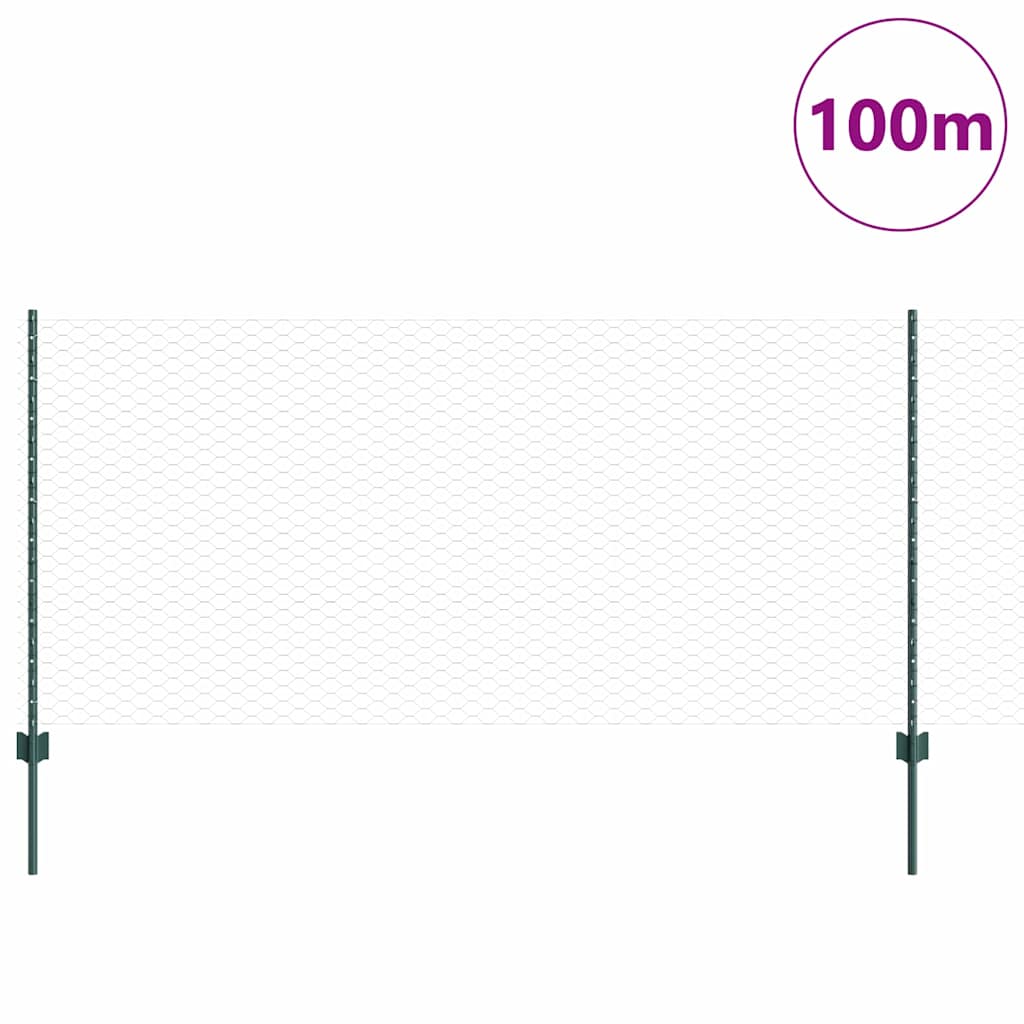 Fence with Post Green 1 x 100 m Steel and PVC