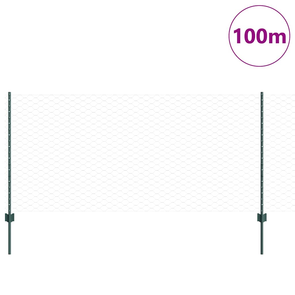 Fence with Post Green 1 x 100 m Steel and PVC